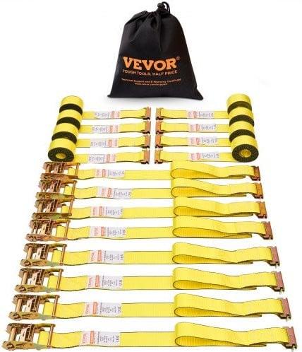 Vevor Set van 8 polyester ratelspanriemen geel, Breedte: 5 cm, Lengte: 4,6 m