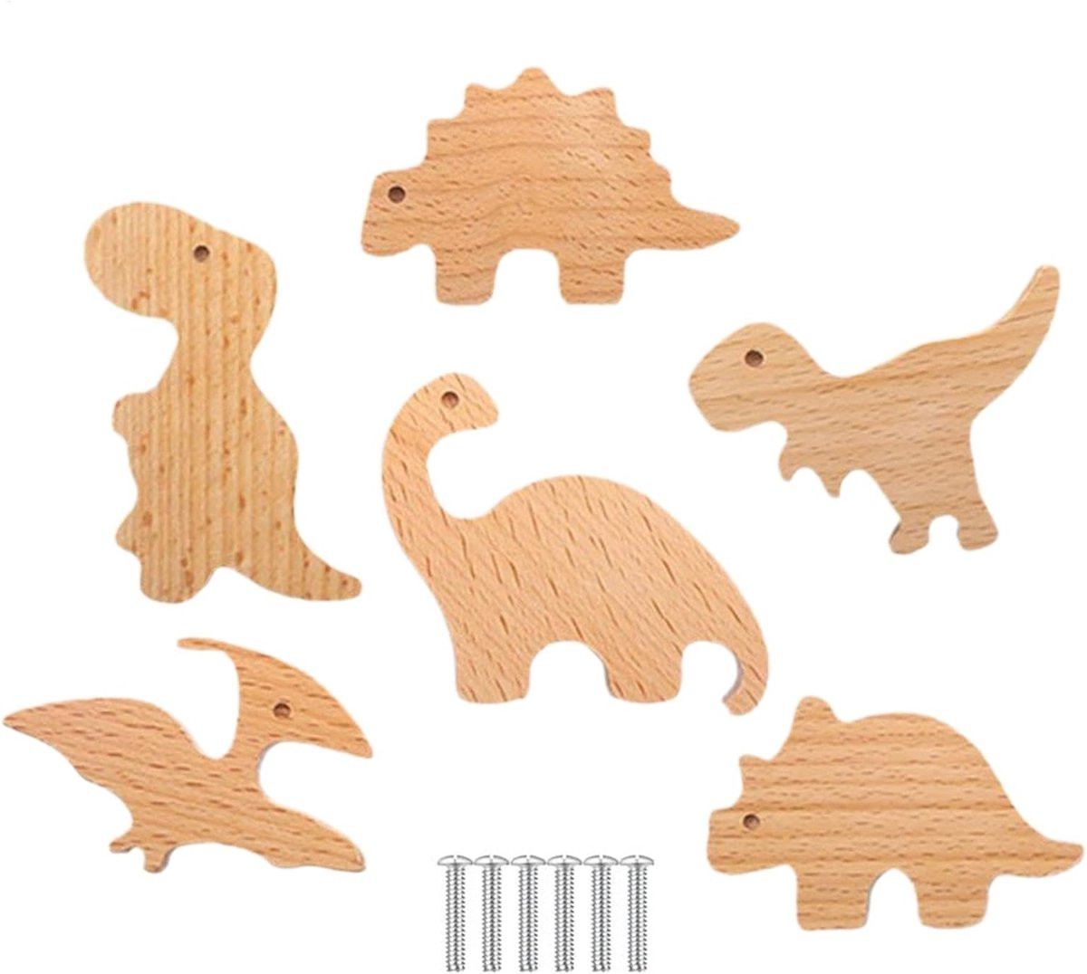 Set van 6 houten meubelknoppen met dierlijke vormen voor kinderkamer decoratie, multicolor