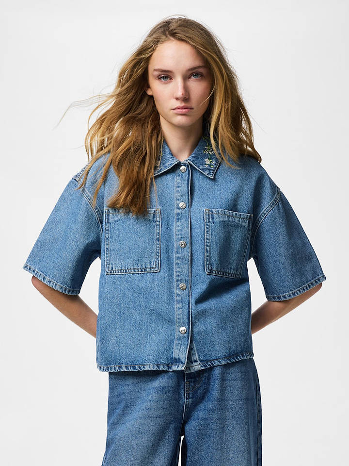 Pieces Jeans-Hemd in Blau - L