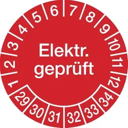 König Werbeanlagen Dreifke® Prüfplakette Elektr. geprüft ab 29 rot/weiß - 20 mm Folie selbstklebend