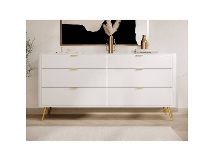 Commode à six tiroirs - OVAL - 172 cm - blanc