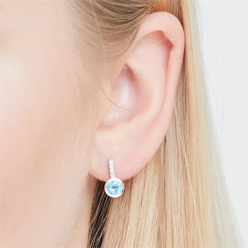 Unique 585er Ohrringe 2 Topase 8 Diamanten blau
