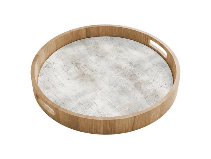 OnlyWow Tablett - Grau - Beton - Verwittert - 40x40 cm, Hellgrau, Holz, Echtholz,Eiche, Rund, 40x5x5 cm, Geschirr, Tischkultur & Serviergeschirr, Tabletts
