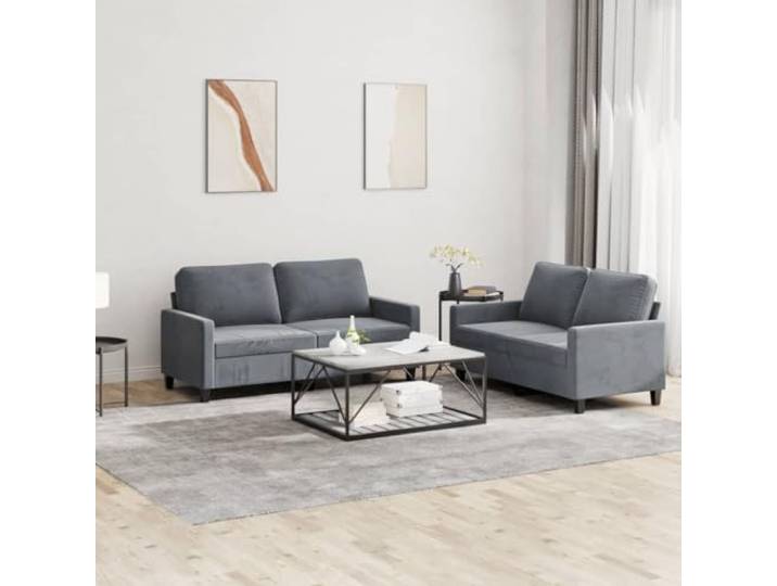 HEFZGDB 2-TLG. Sofagarnitur mit Kissen Dunkelgrau Samt, Weiches Samtstoff Sofa Set mit Robustem Gestell aus Sperrholz und Metall, Bequeme Polsterung für Entspannung und Komfort,