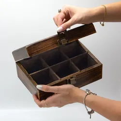 Mango Carved Tea Box - ( 6 compartments) 23x15x9.5cm
