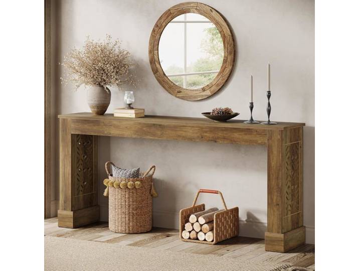 Table Console - Finmind - Table d'entrée - 160 x 30 x 80.5 cm - Table d'appoint - Table de Couloir - Marron Rustique