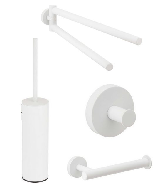 Herzbach Deep White Badaccessoires Set WC-Bürste, Papierrollenhalter, Handtuchhalter, Handtuchhaken