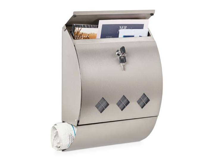 Relaxdays Edelstahl Briefkasten mit Zeitungsfach