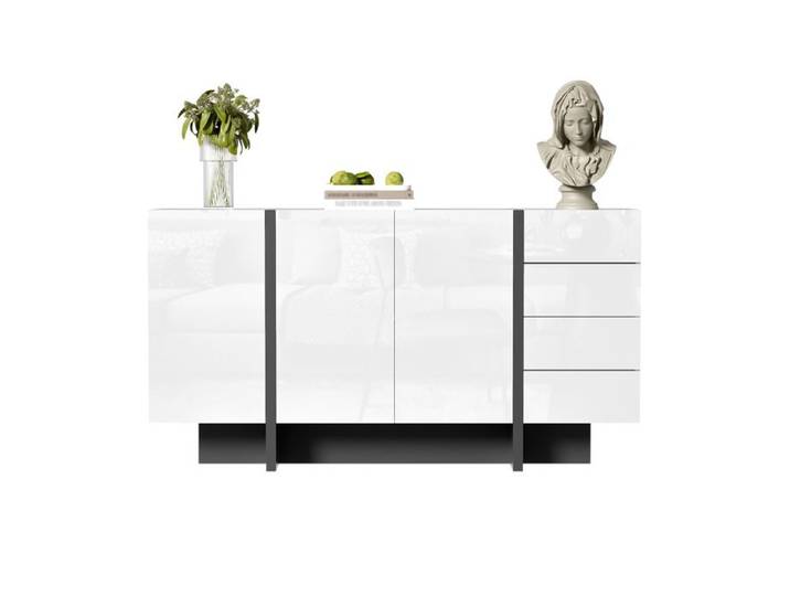 Eco - friendly Material durable blanc brillant buffet buffet moderne et minimaliste 2 portes 4 tiroirs facile à nettoyer