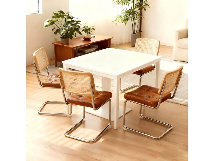 Chaises à manger Ensemble de 4: Marron Modern Mid Century Breuer Chaises conçues Chaises Accent en Cuir Faux avec Jambes Chrome
