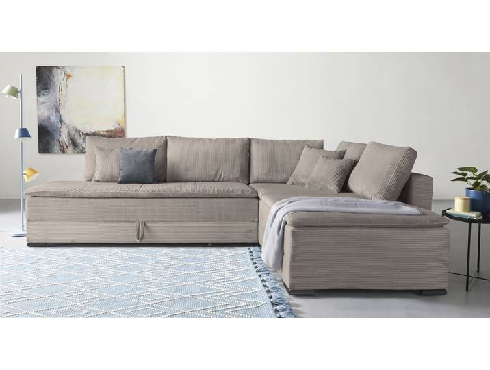 Home affaire Night & Day L-Form, B: 321 cm, mit Dauer-Schlaffunktion 180x200 cm Schlaffunktion, Bettkasten, Topper & 3 Zierkissen, Boxspringbett Cord