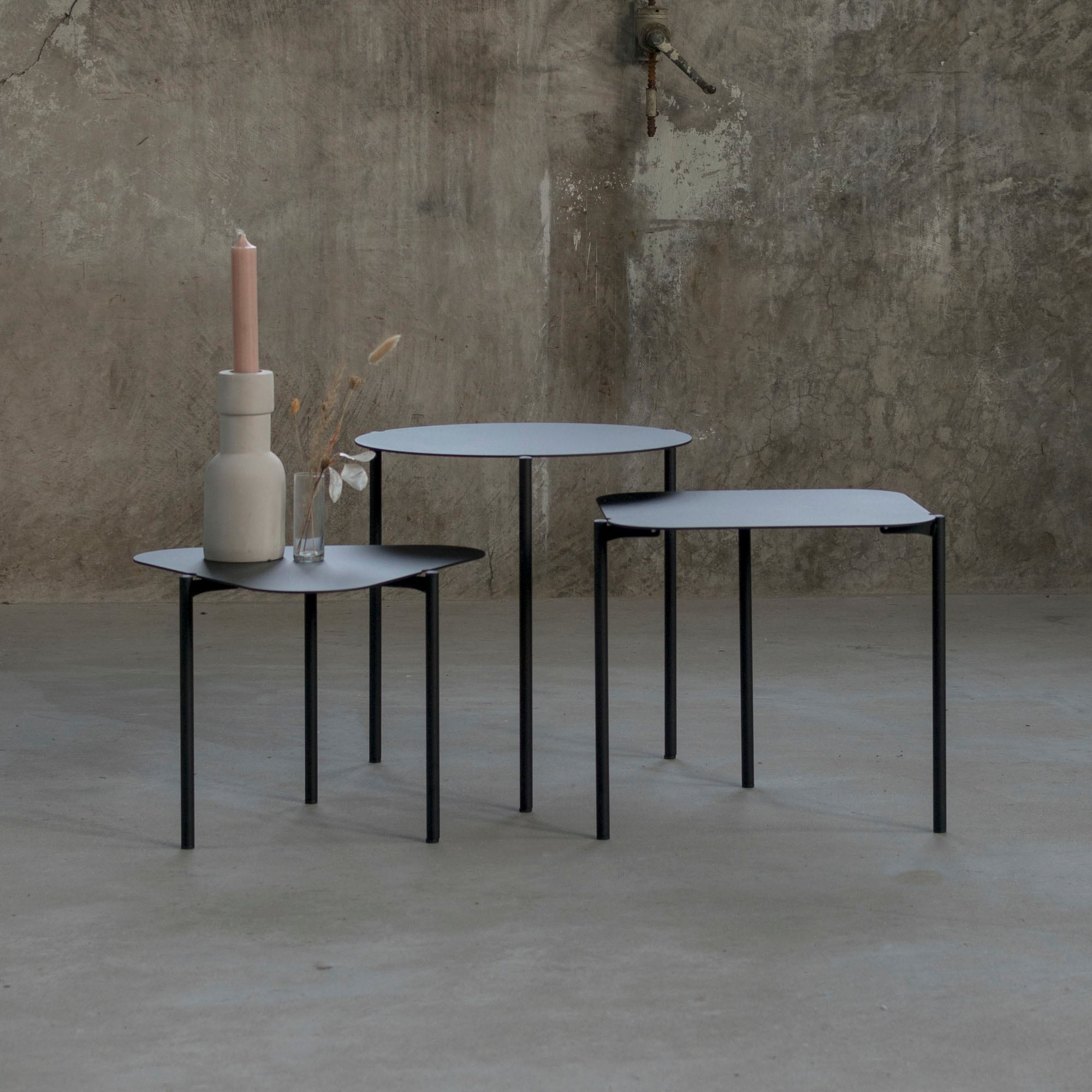 Beistelltisch SPINDER DESIGN "Doremi", schwarz (schwarz, schwarz, schwarz), Tische, Beistelltisch, Metall, 3er-Set schwarz, schwarz, schwarz Einheitsgröße