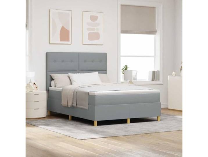 LED Beleuchtung modernes Design Boxspringbett Hellgrau 140 x 190 cm LED Boxspringbett mit Matratze Hellgrau 140x190 cm Stoff mit RGB LED-Beleuchtung verstellbarem Kopfteil Taschenfederkern