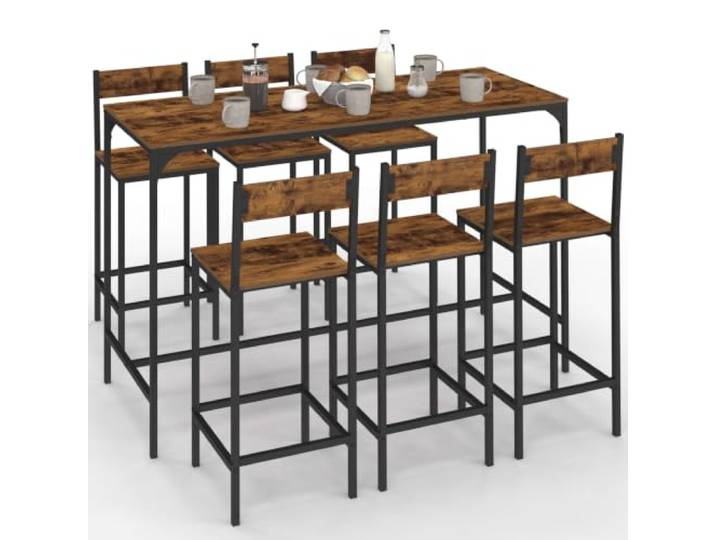 IDMarket - Dayton-Set bestehend aus einem 150 cm hohen Stehtisch und 6 Barhockern mit Rückenlehne im Used-Look im Industrial-Design