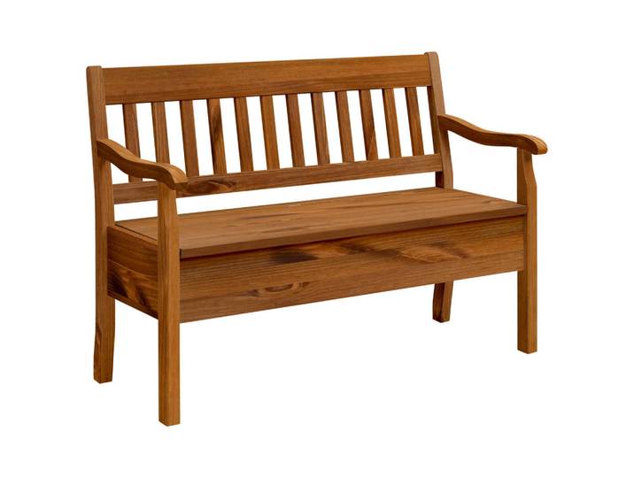 Boxxx Sitzbank, Bernstein, Holz, Kiefer, massiv, 2-Sitzer, 130x93x58 cm, Truhe im Sitz, Holzmöbel, Sitzgelegenheiten Holz, Holzbänke