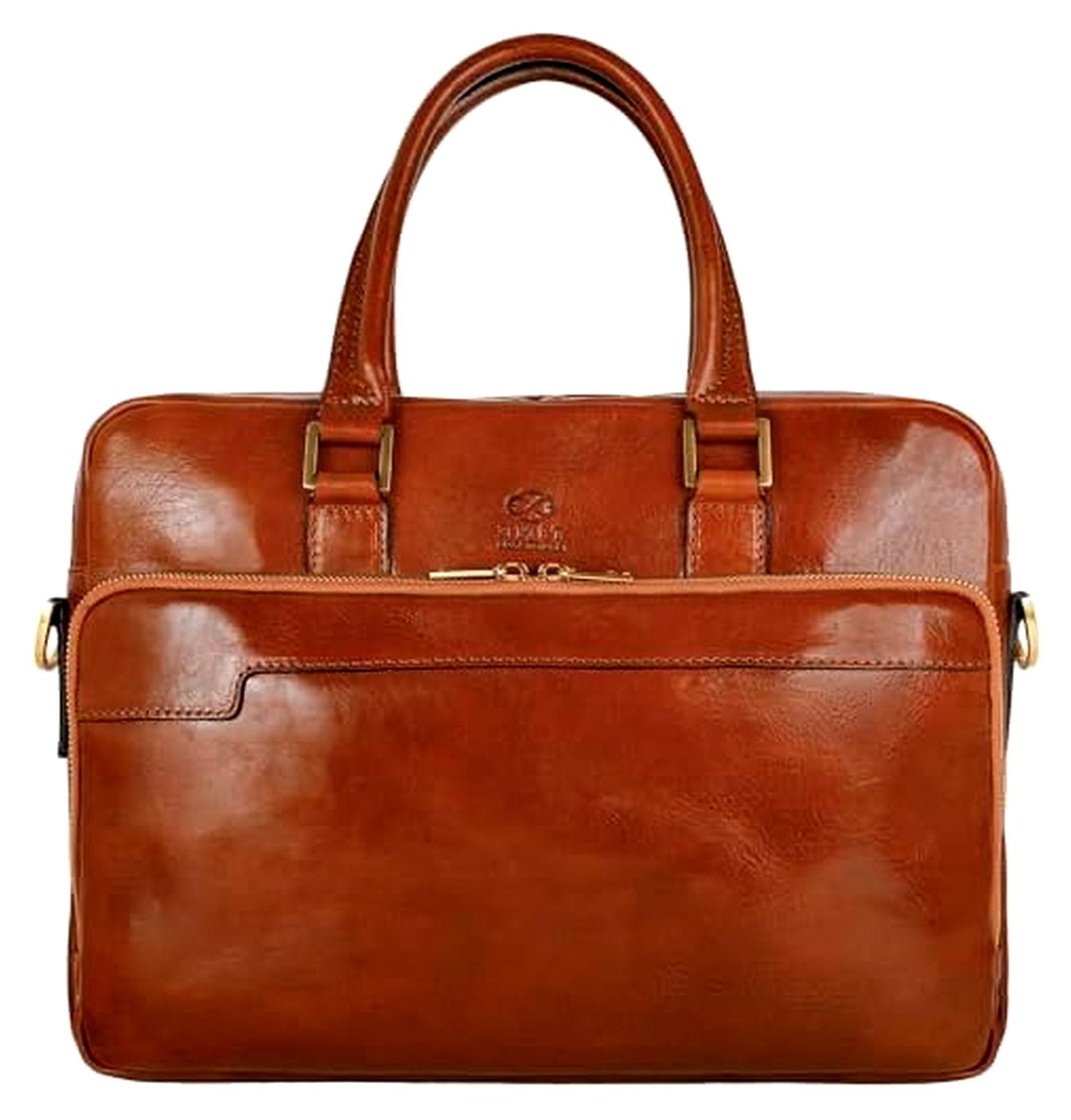 Laptoptasche aus Leder mit Schultergurt - Handgefertigt in Italien - Arbeitstasche - Umhängetasche