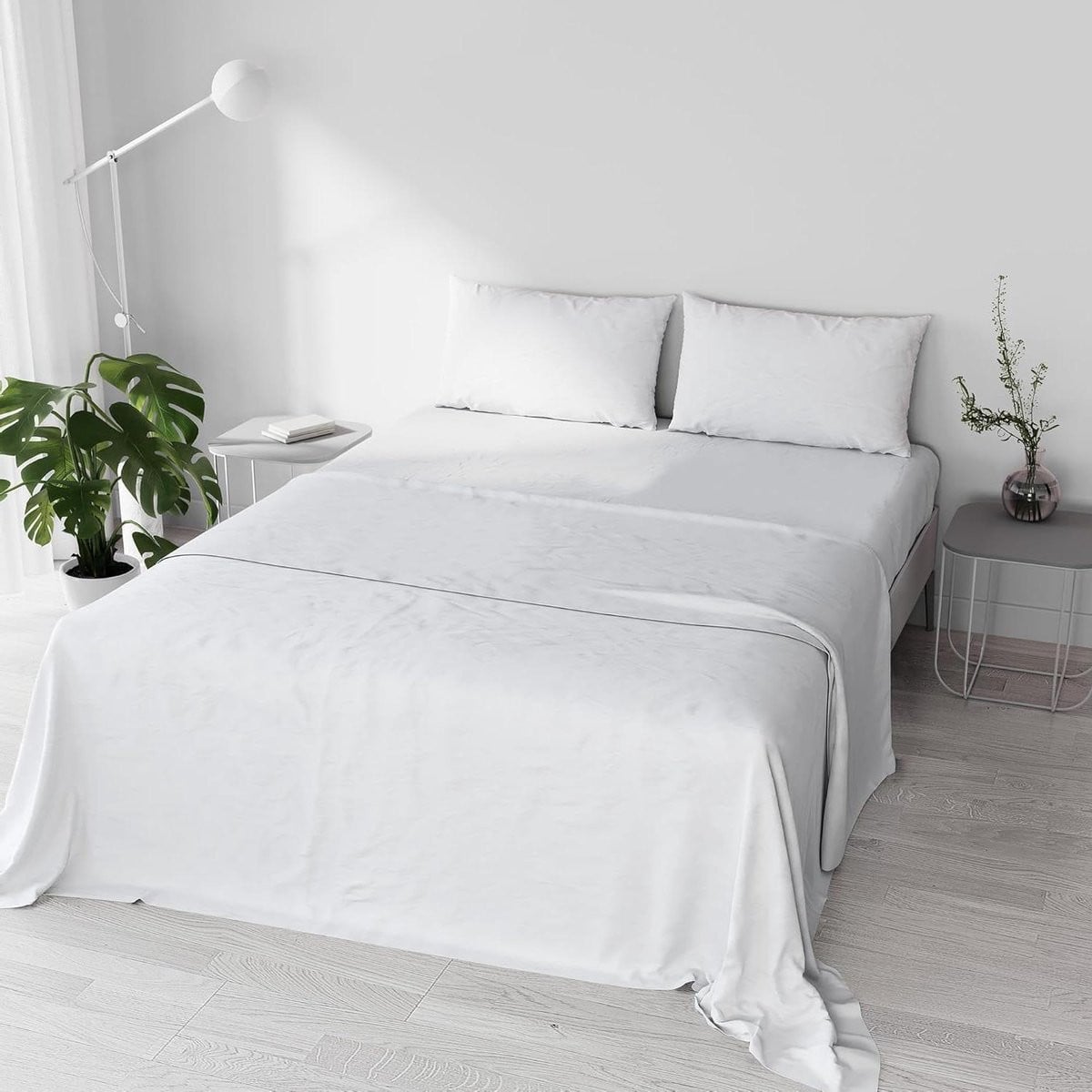 Wit katoenen beddengoedset met hoeslaken voor een tweepersoonsbed
