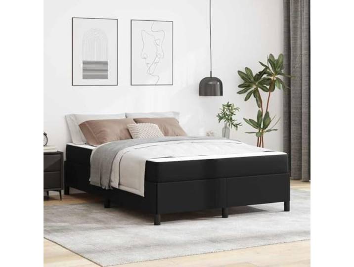 Stabile Holzkonstruktion Modernes Design Bettgestell Schwarz 140 x 190 cm Bettrahmen mit Matratze Schwarz 140 x 190 cm Stoff Bettgestell mit Lattenrost Taschenfederkern Matratze Doppelbett Stabil