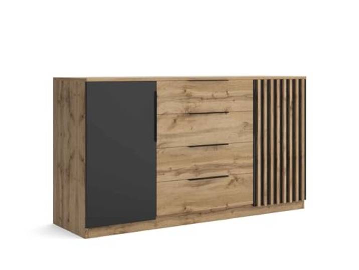 Masseno Kommode ZENO 160 cm Sideboard mit 4 Schubladen und 2 Türen für Wohnzimmer Schlafzimmer Modern 160x44x89 cm Eiche Wotan/Eiche Wotan