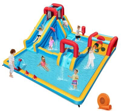 9-in-1 Giant Water Bounce House w/Climbing Wall & 2 Splash Pools