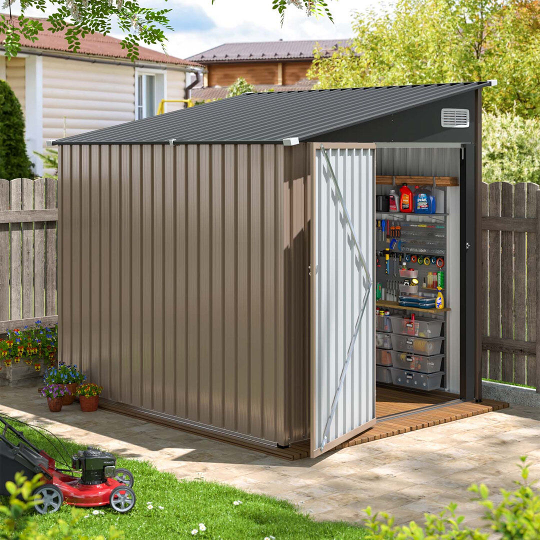 JolyDale 6. W x 7.8 ft. D (overall) Lean To Metal Storage Shed with Lockable Door & Ventilation Brown 184cm W X 240cm D X 194cm H
