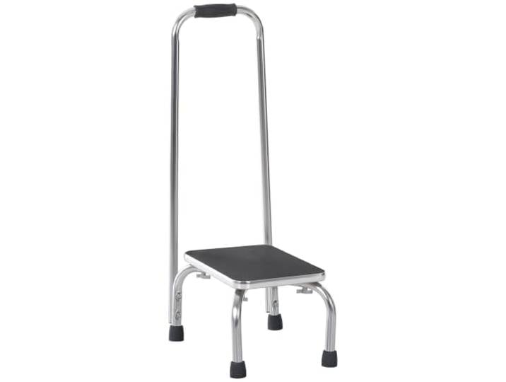 HOMCOM Marche avec Barre d'appui - Marchepied de Sécurité Gris et Noir Plateforme & Patins Antidérapants\, Acier Galvanisé