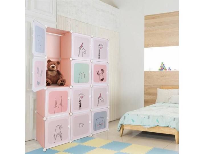 MIPAN.140x105x35cm Garde-Robe Pour Enfants - Meuble Rangement - Pour Jouets Vêtements Chaussures Sacs d'École - Rose