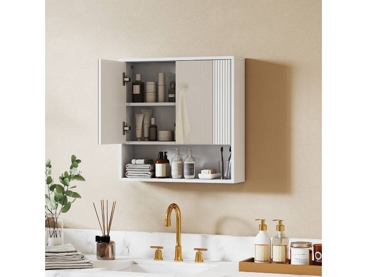 HOMCOM Armoire Murale Salle de Bain Portes Douces Étagère Réglable