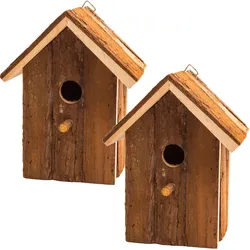 2er-Set Nistkasten & Vogelhaus mit Sitzstange für Finken & Meisen - Winterschutz & Brutplatz - unbehandeltes Holz - 20x17x12cm - braun