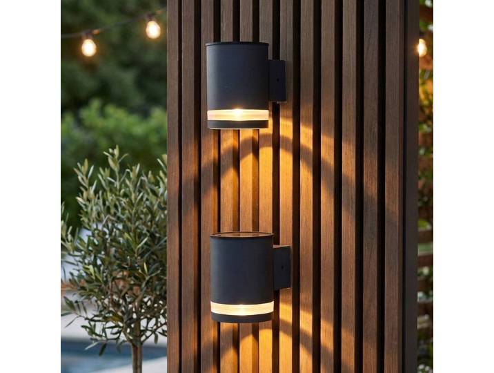 Lumisky LED-Solar-Wandlampe Helio, 2er-Set dunkelgrau, Breite 10 cm Helio, alu / grau / zink, Metall, Modern