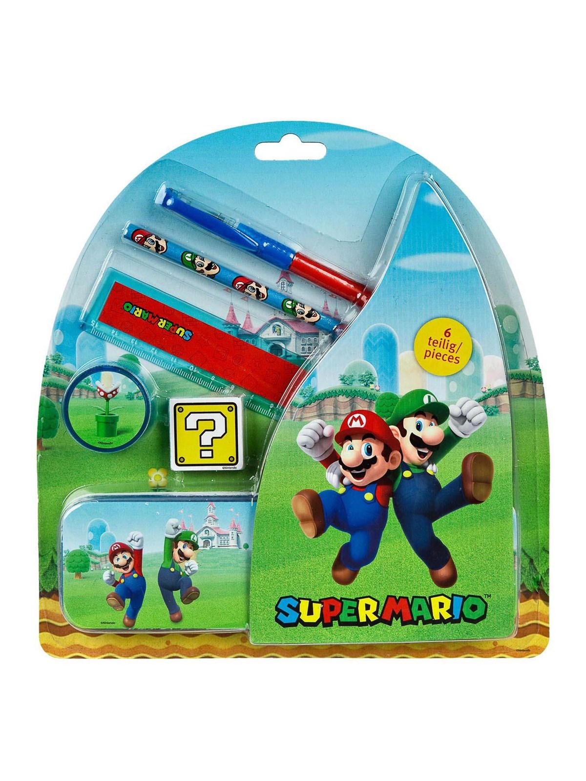 Super Mario School Set with Tin Box - 6 pcs