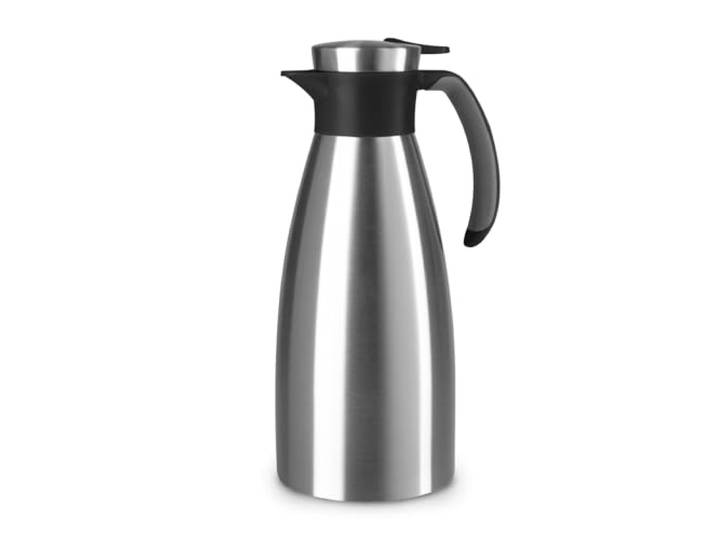 Emsa Soft Grip Isolierkanne, 1,5 Liter, Edelstahl, 12 Stunden heiß + 24 Stunden kalt, Auslaufsicher, Rutschfester Griff, Farbe Schwarz, 514499