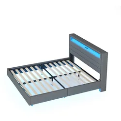 Polsterbett 140x200 mit USB-Steckdose und LED-Beleuchtung – komfortables Design in Grau mit drehbarem Kopfteil und Stauraum
