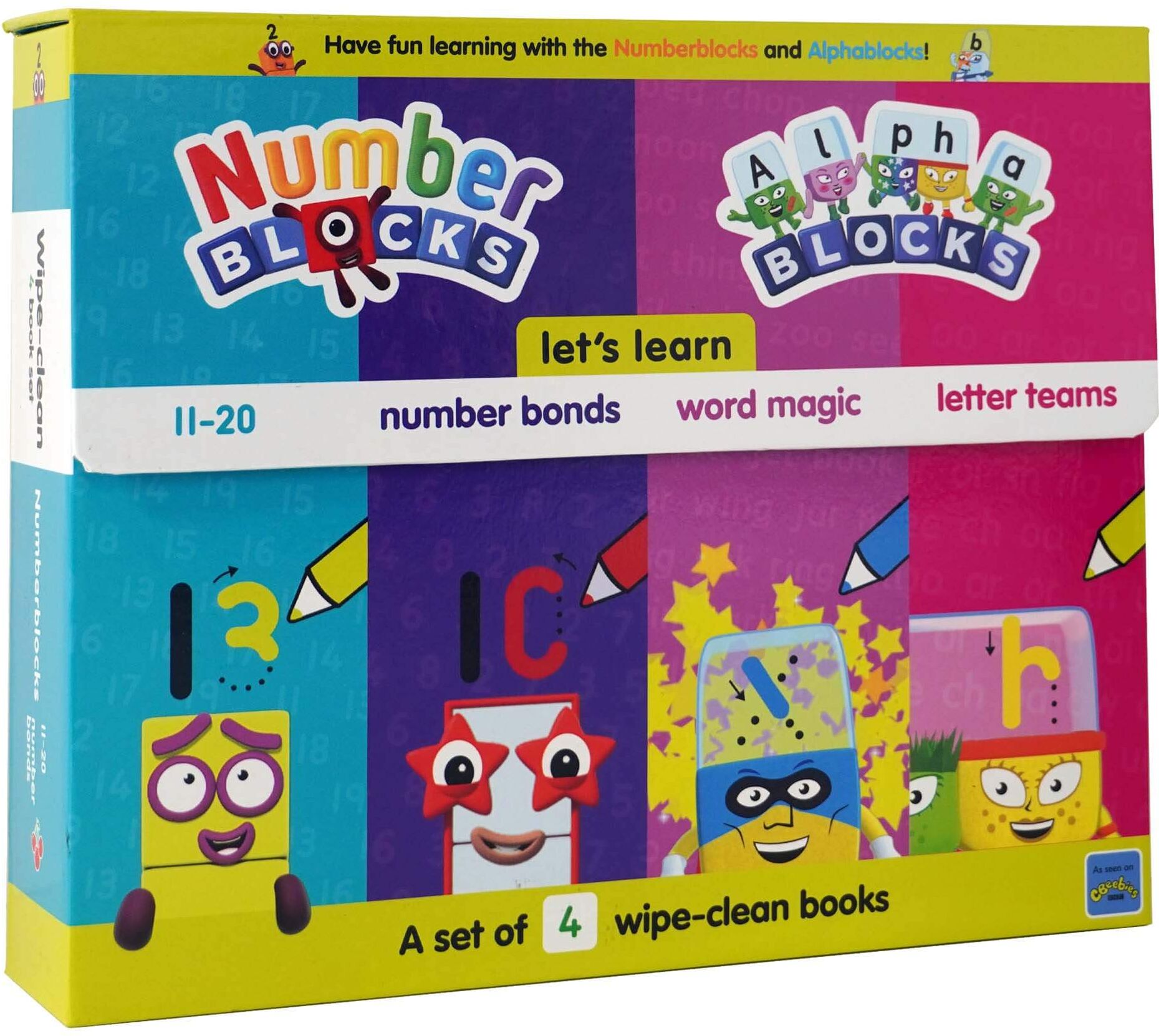 Numberblocks and Alphablocks: Let's Learn Numbers and Letters 4 Books Wipe-Clean Box Set with pens By Sweet Cherry Publishing - Ages 3-6 - Board Book Sweet Cherry Publishing