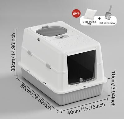 Friendly Fresh Finds Fully Enclosed Flip Top Cat Litter Box High Sided, Splash Proof & Litter Tracking Preventive Design white