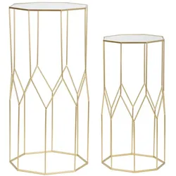 Mauro Ferretti Paar neue quadratische Telefontische aus Glas in Goldmetall und Glas - Modernes Glam-Design - Glam-Stil 1427820000
