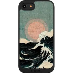 Nivocase Handyhülle für Apple iPhone 8 Hülle NIVOpure Case Schwarz Kunst Meer Welle (Apple iPhone 8), Smartphone Hülle, Schwarz