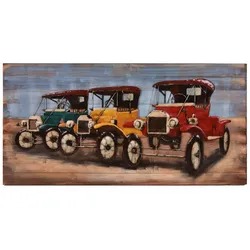 DELUKE 3D-Metallbild Oldtimer Stahl Bunt 5x70x140cm Wandbild Wohnzimmerbild Dekobild Flur Büro