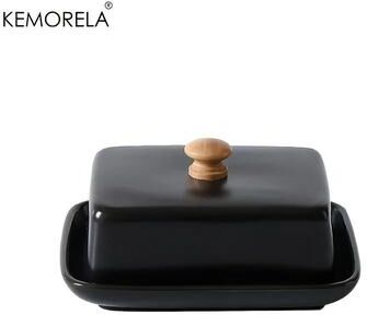 Inspired Living Ceramic Butter Keeper With Lid Elegant Butter Dish & Cheese Storage Container black