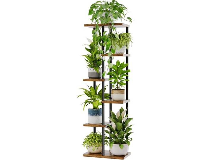 Support Plantes Intérieur 6 Niveaux Métal Brun Étagère Porte-Fleurs Multi-Plantes pour Balcon Salon Chambre