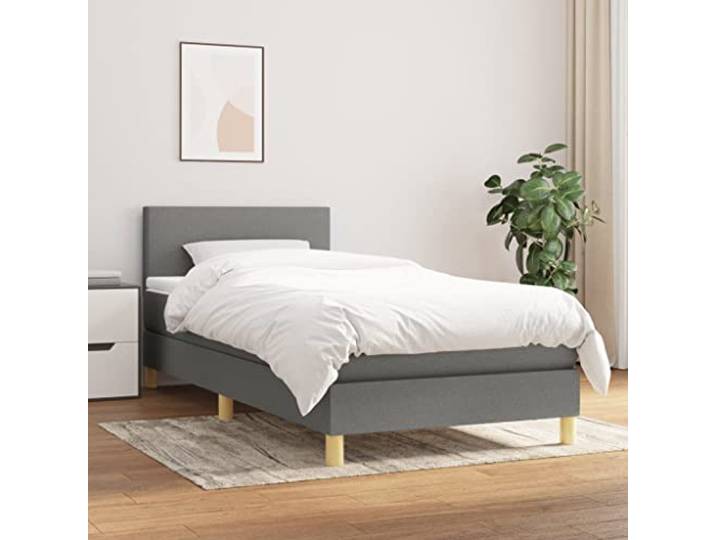 RJPLMFV Bett, Lattenrost, Matratze, 90 x 200 cm, Dunkelgrau, Stoff Verstellbarer Kopf, Taschenfedern, mittlere Unterstützung, atmungsaktiv, langlebig
