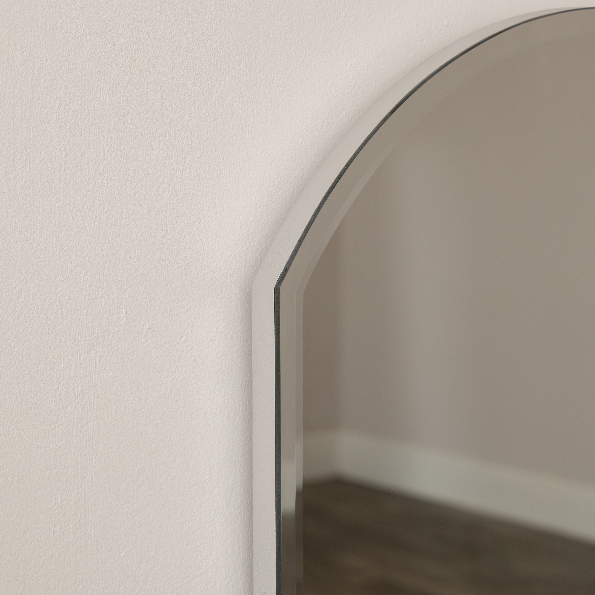 Slim Arched Frameless Bevelled Wall Mirror - 35cm x 71cm Glass, Wood, Metal