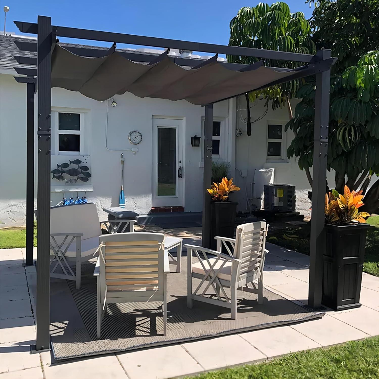 PURPLE LEAF Aluminium Pergola 3 x 3 m Wasserdicht Stabil Winterfest, Garten Pavillon mit Sonnenschutz uberdachung, UV-Schutz, Grau