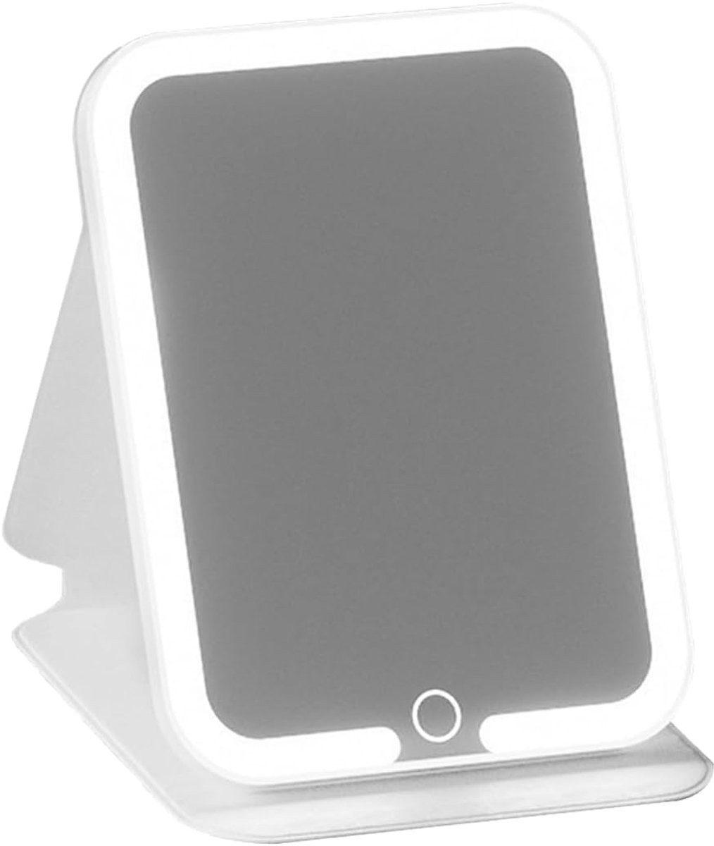 Witte make-upspiegel met verlichting, opvouwbaar touchscreen met 3 dimbare kleuren, draagbare HD-make-upspiegel voor studentenkamers en reizen