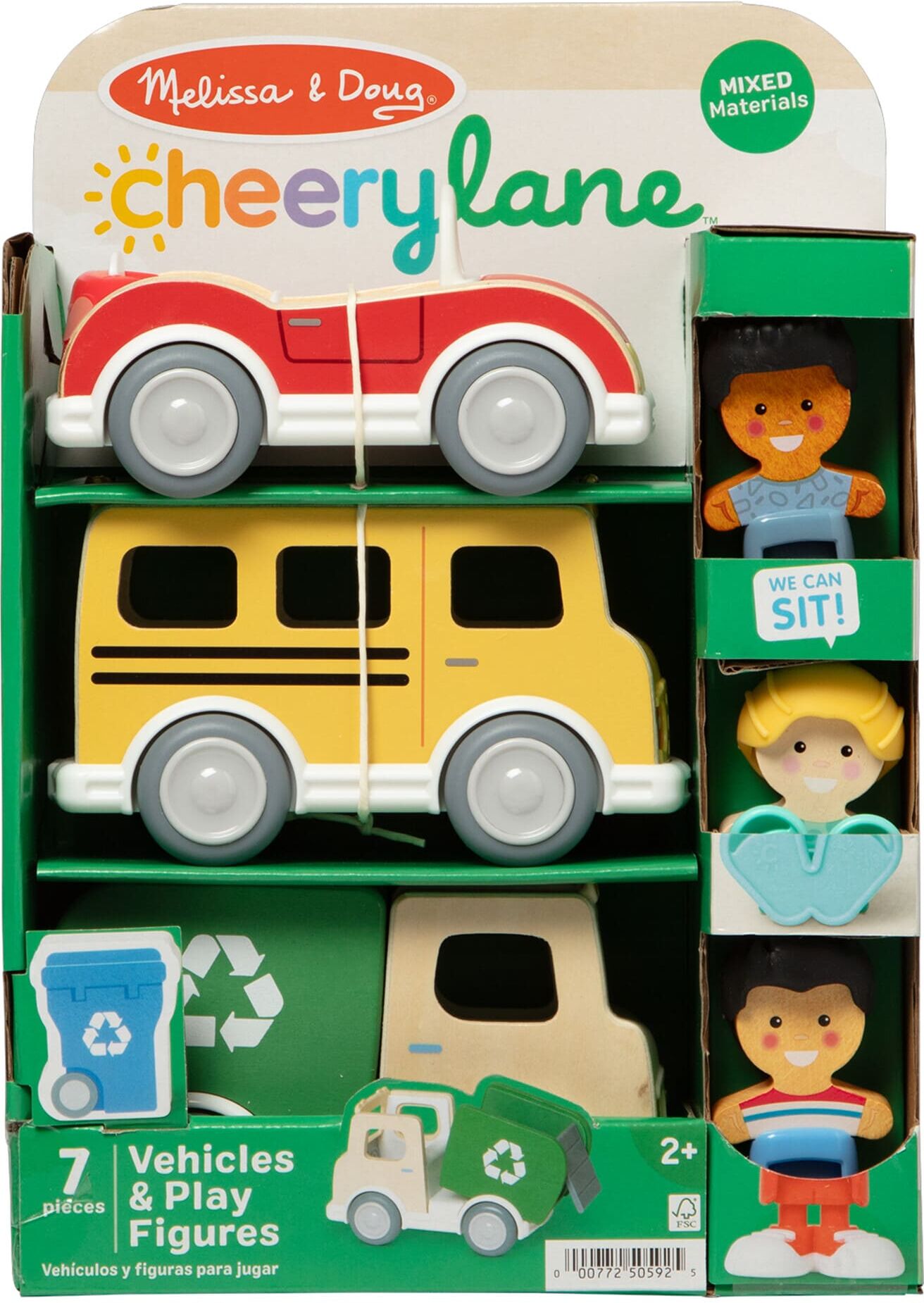 Melissa & Doug Cheery Lane 7-Piece Wooden Vehicles Play Set for Kids - Imaginative Play Toy