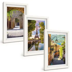 BILDER SET 3er Set - 20x30 cm Weißer Rahmen - Straßen der Eiffel-Architektur