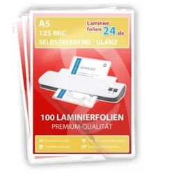 selbstklebende Laminierfolien A5, 2 x 125 Mic, glänzend