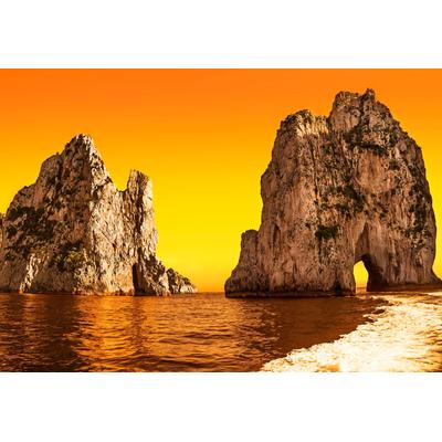 Fototapete PAPERMOON "CAPRI-INSEL-FARAGLIONI FELSEN GROTTE MEER KLIPPEN SONNE", bunt, B:3,5m L:2,6m, Vlies, Tapeten