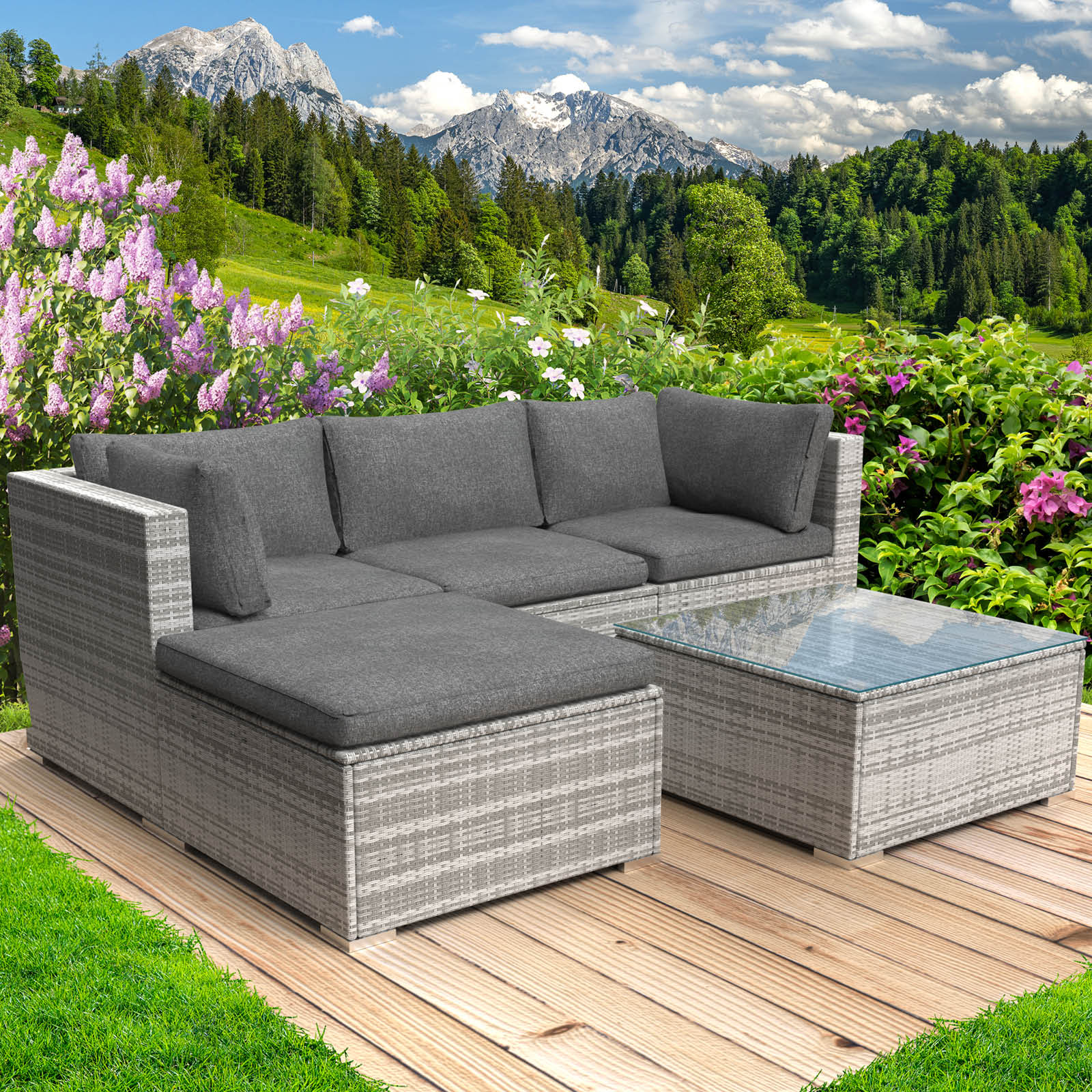 Brast Polyrattan Garten Lounge Set ROYAL grau