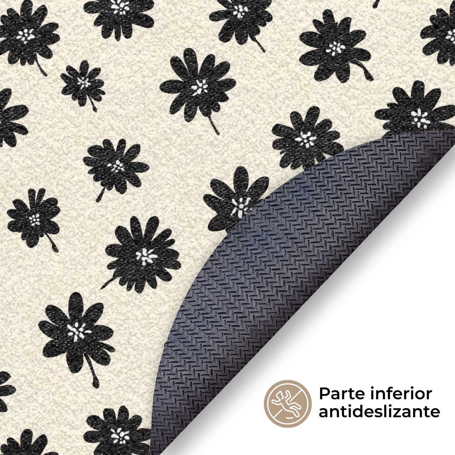 MuchoWow Ronde Deurmat Madeliefjes - Grafisch - Zwart/Beige - Diameter: 120 cm